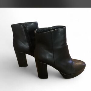Classic Black Leather Platform Ankle Booties